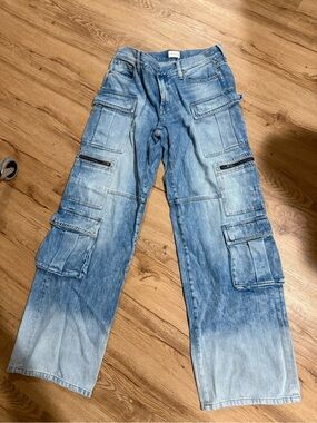 Alice + Olivia Faded Light Blue Cargo Jeans